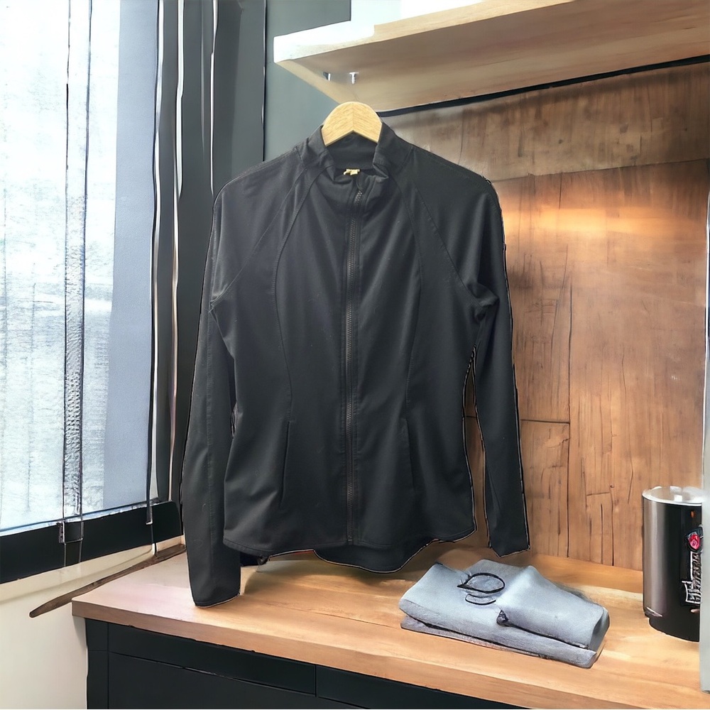Yogalicious Lux Black Athletic Zip Up Running Jacket Thumb Holes Size Medium